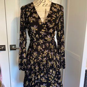 Floral wrap dress with sheer sleeves